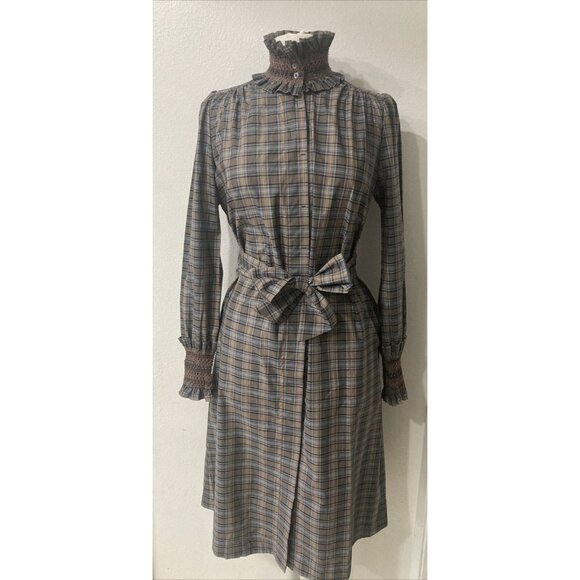 Plaid Long-Sleeve Dress with Bow Tie - Picture 11 of 11